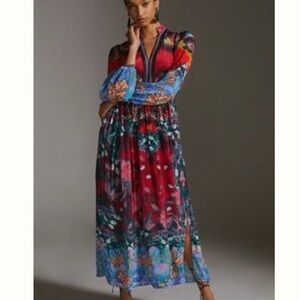 Elegant Floral Maxi Dress in Red and Blue